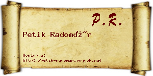 Petik Radomér névjegykártya